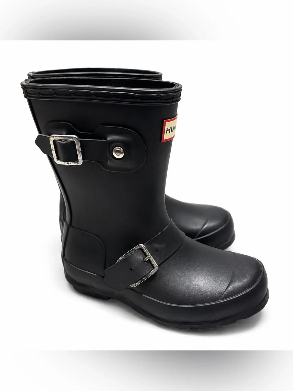 Hunter Kids Original Black Waterproof Rain Boots Buckle Matte Rubber Size 10